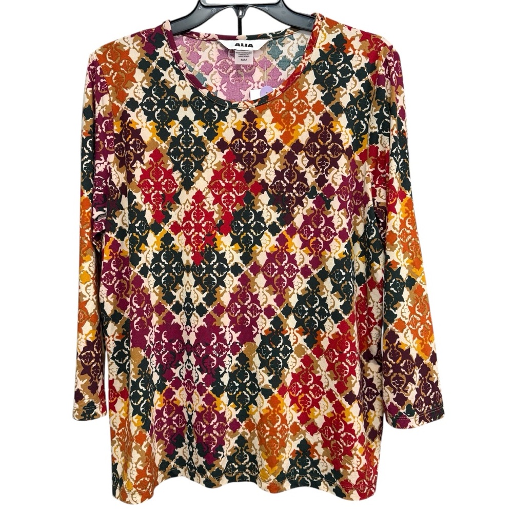 Alia Geometric Pattern 3/4 Sleeve Blouse Size Medium